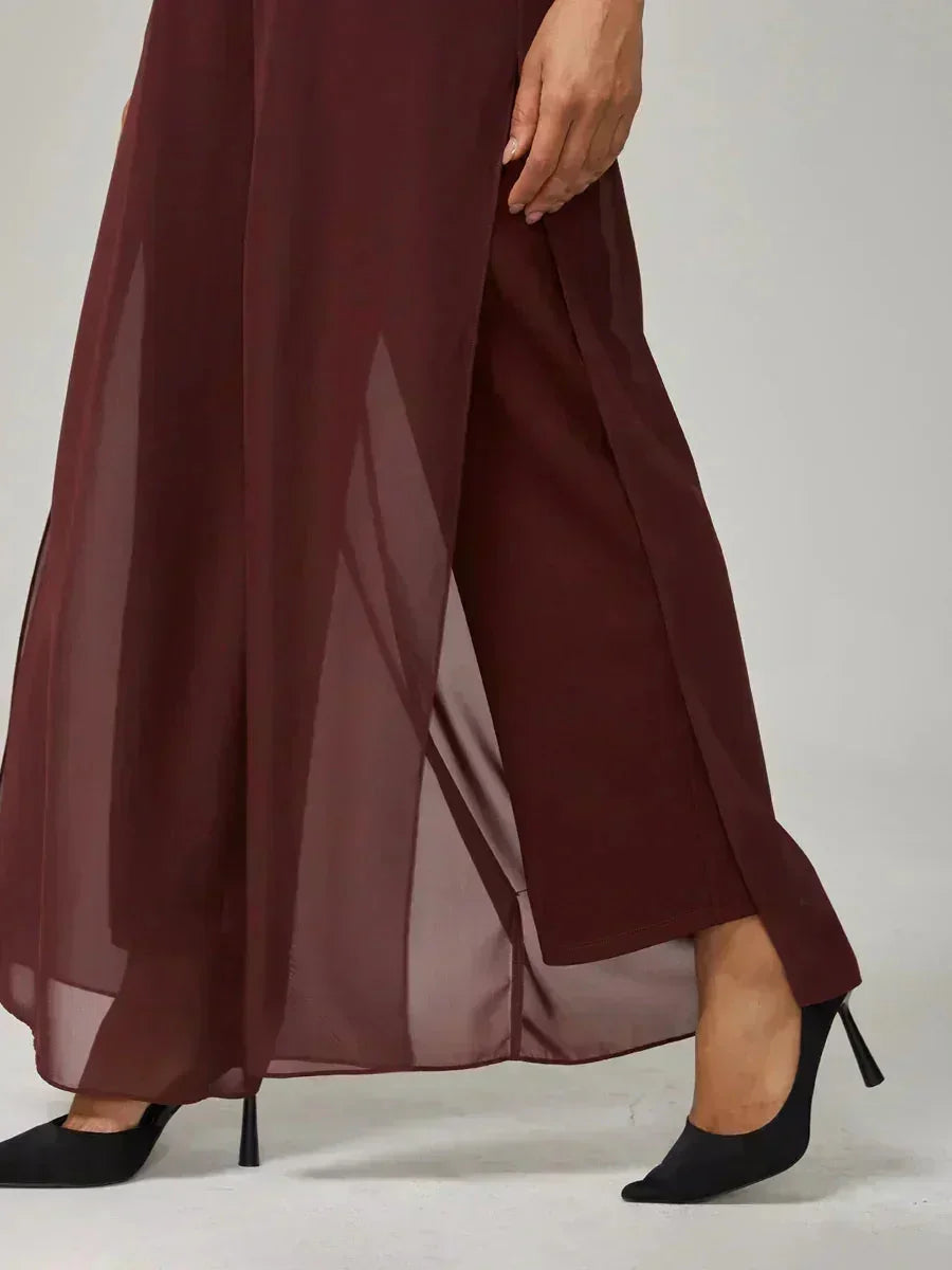Broek Met Rechte Pijpen en Chiffon-Overslag Met Split