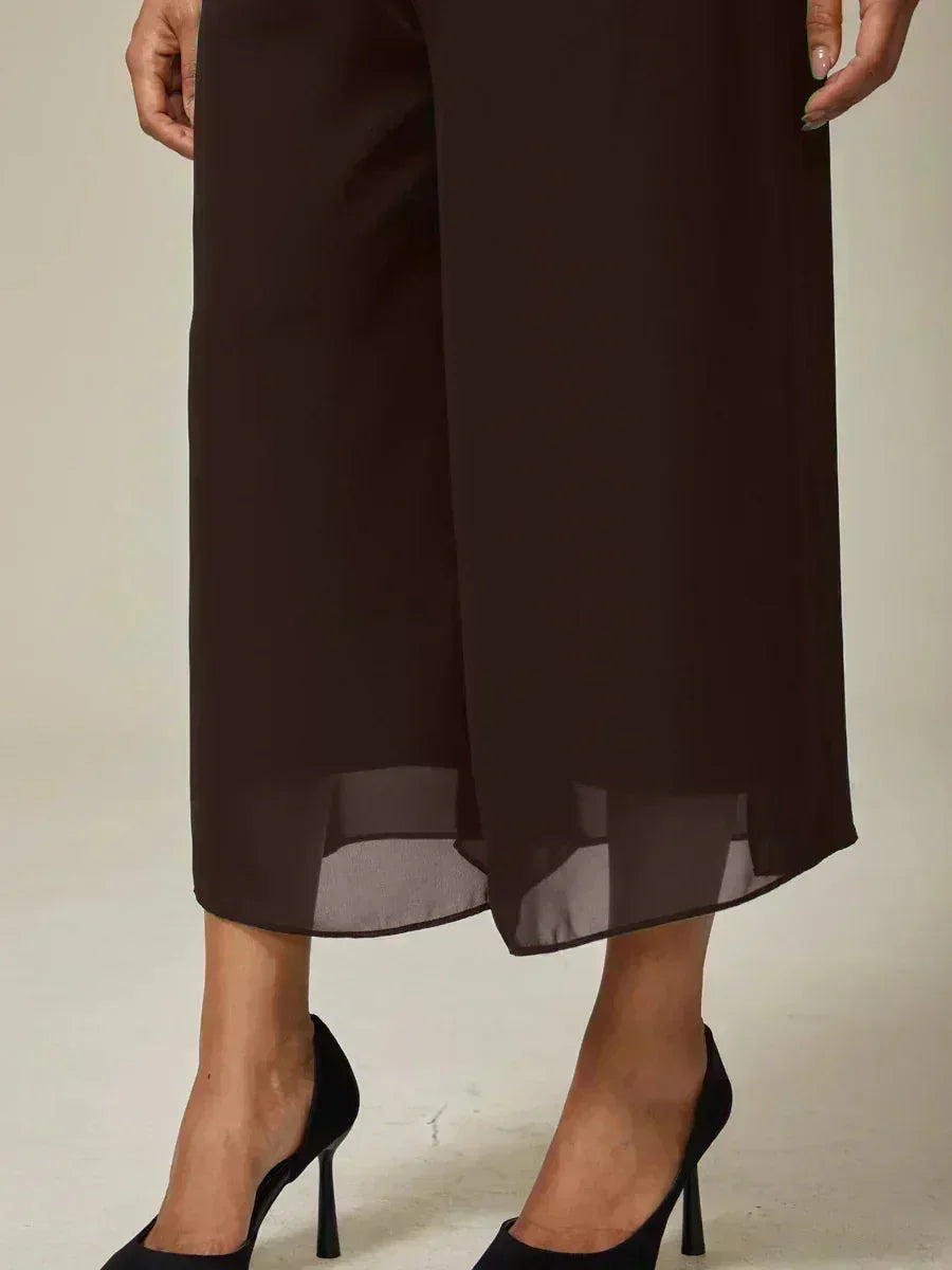 Cropped Broek Met Rechte Pijpen En Chiffon Splitpijp-Overlay
