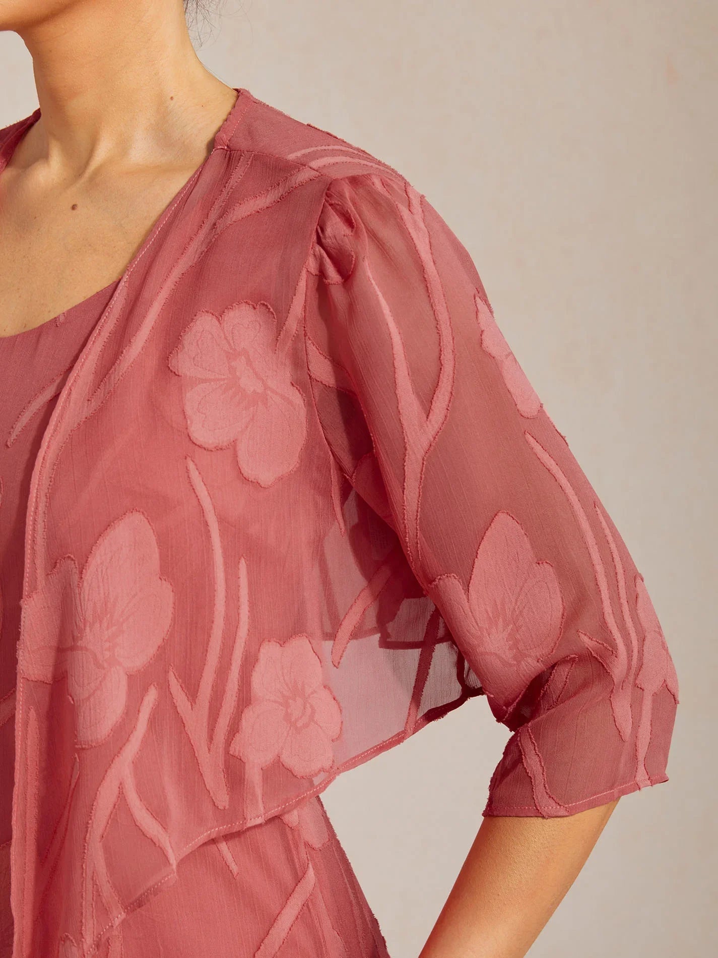 Bloemig Doorschijnend Chiffon Bolero Met 3/4-Mouwen