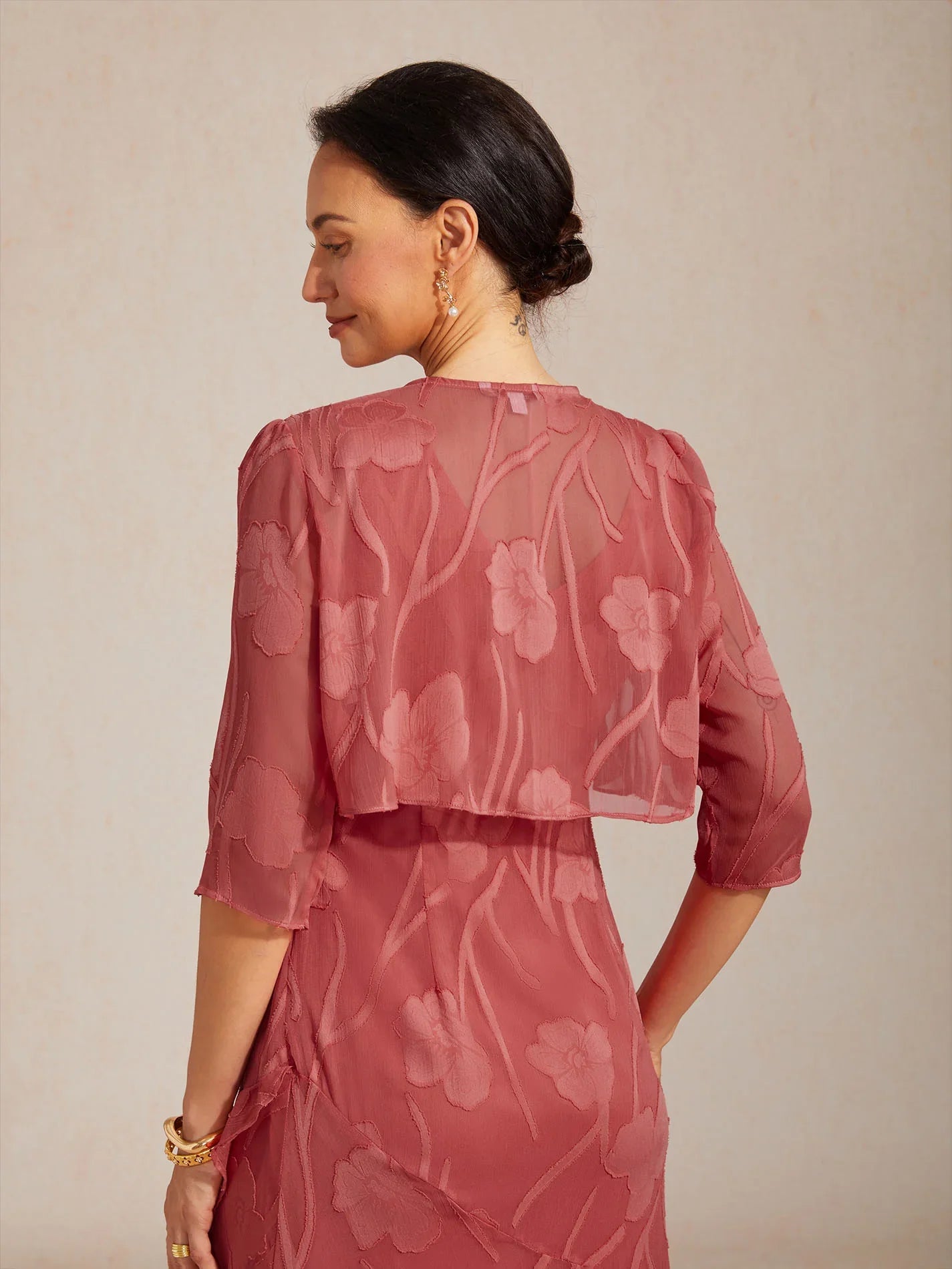 Bloemig Doorschijnend Chiffon Bolero Met 3/4-Mouwen