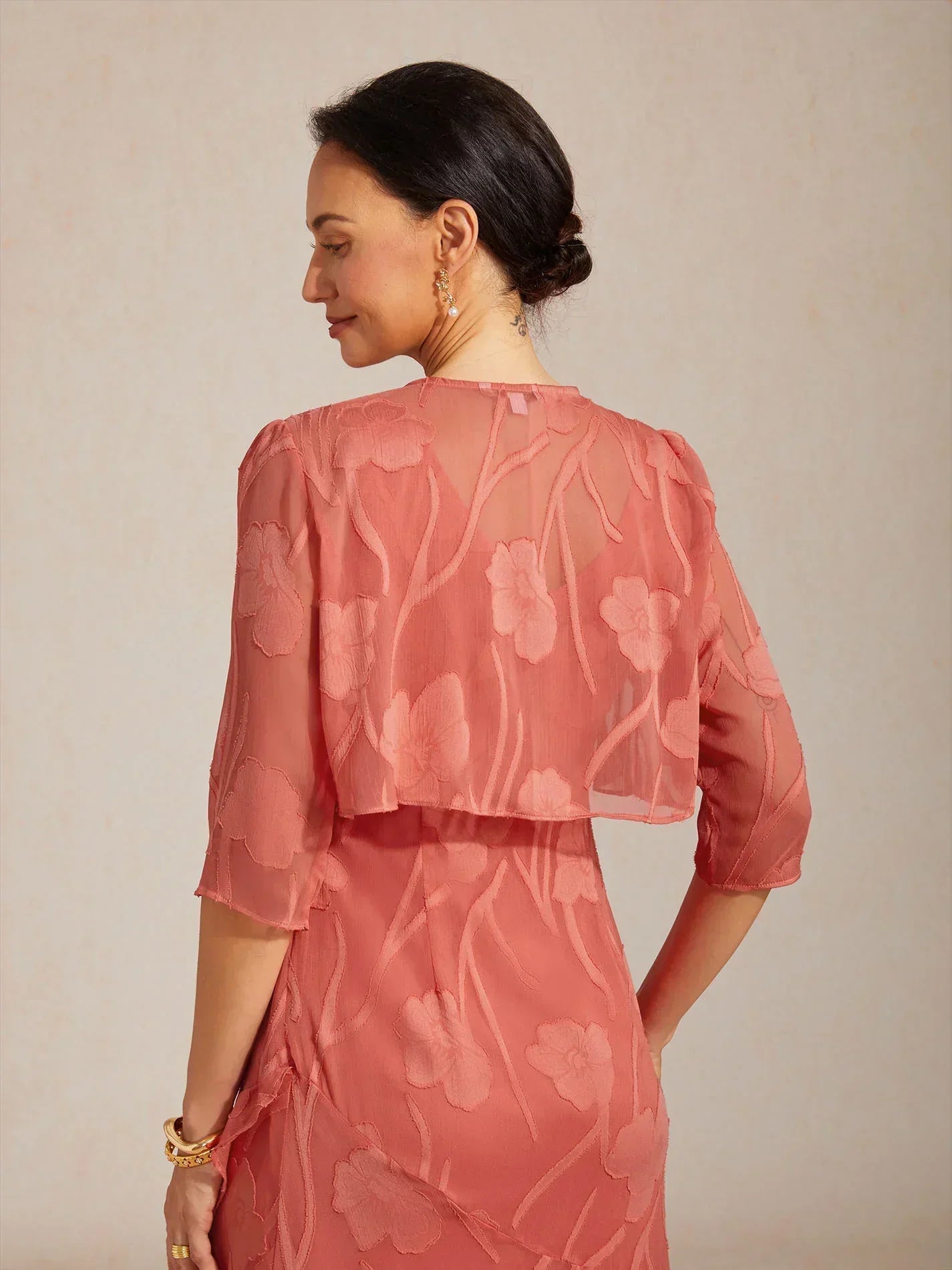 Bloemig Doorschijnend Chiffon 3/4-mouwen Bolero