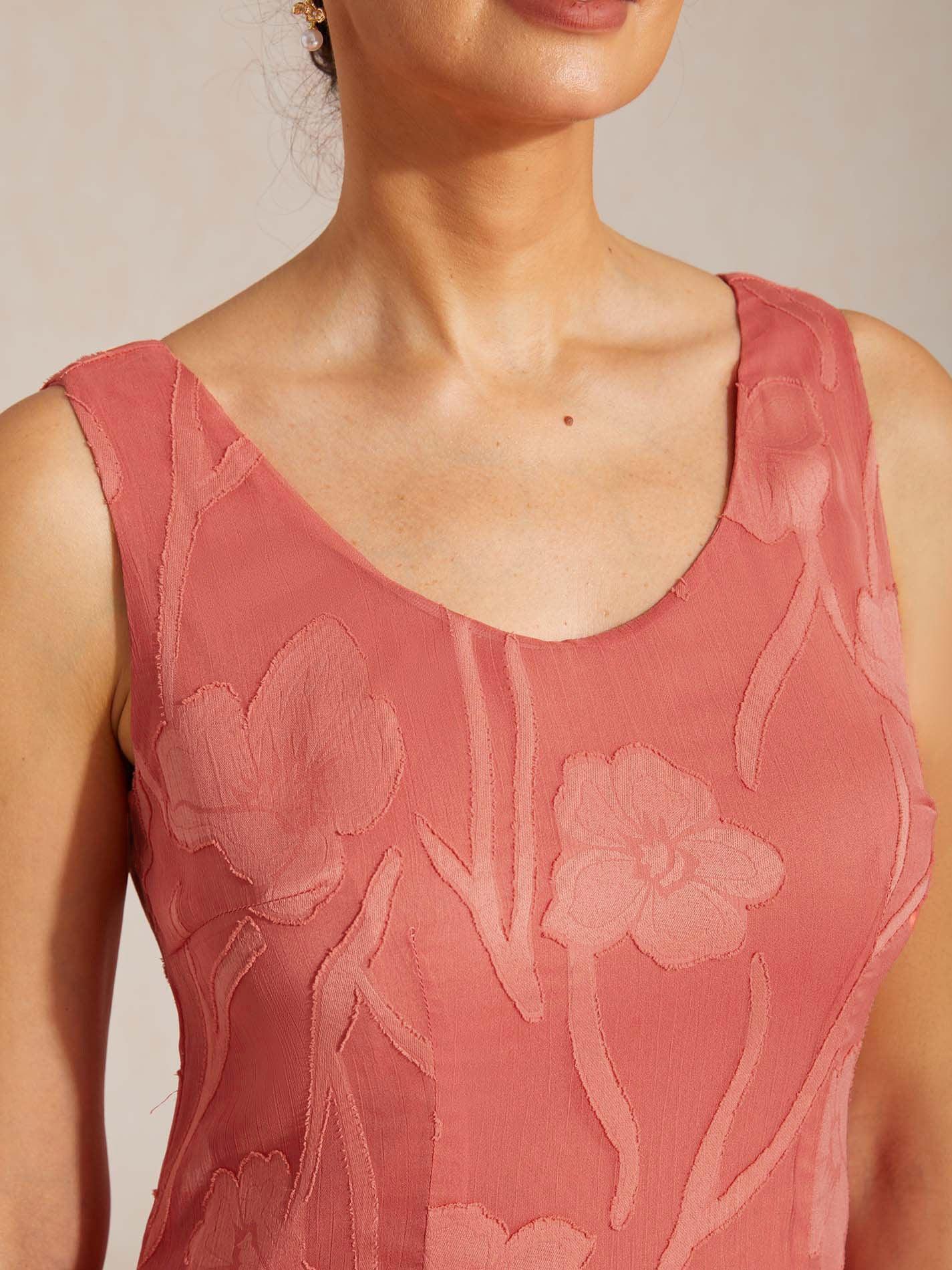 Mouwloze Chiffon Avondjurk met Bloemen en Asymmetrische Zoom