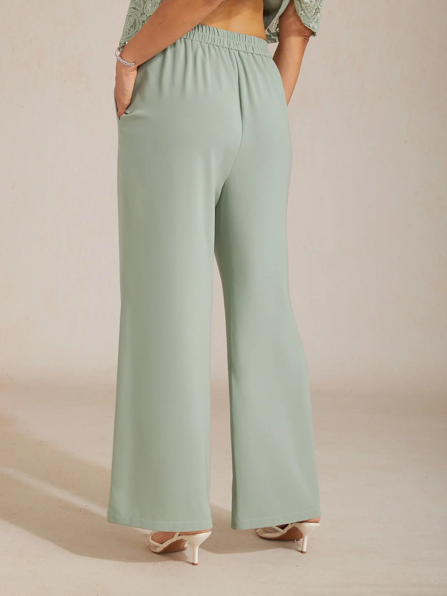 Mid-rise elastische taille wijde broek met zakken