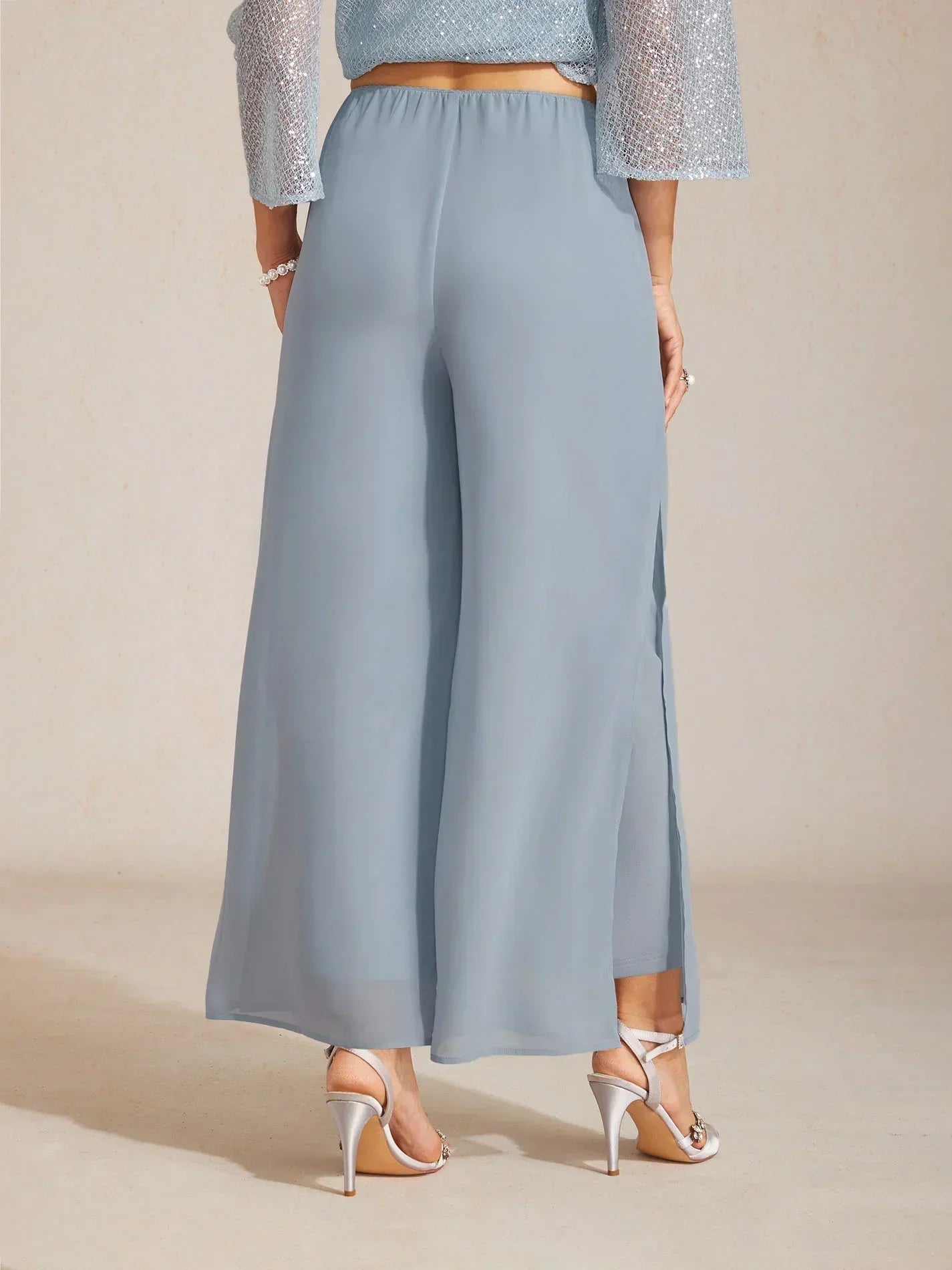 Straight Leg Pant With Chiffon Split Leg Overlay