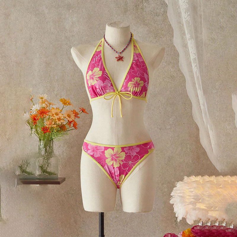 Tropical Print Halter Bikini with Swim Skirt β 3-Piece Set
