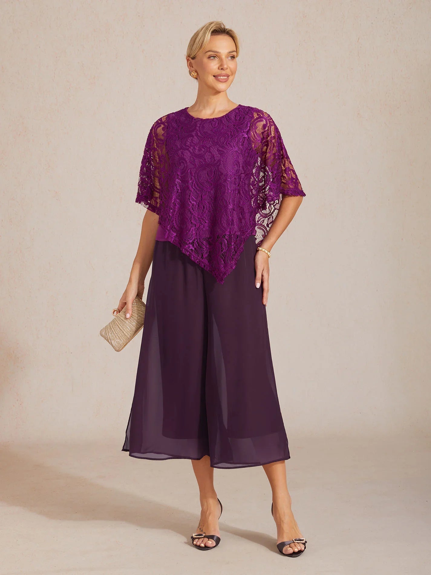 Cropped Broek Met Rechte Pijpen En Chiffon Splitpijp-Overlay