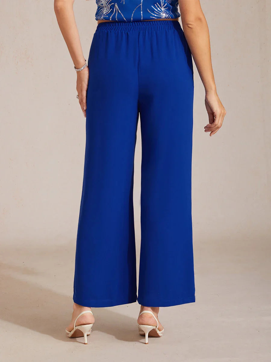 Mid-rise elastische taille wijde broek met zakken