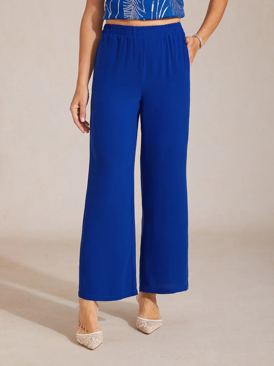 Mid-rise elastische taille wijde broek met zakken