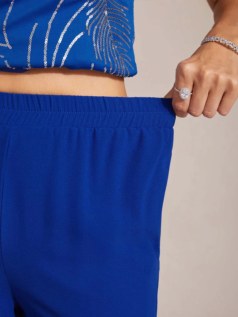 Mid-Rise Elastic Waist Wide-Leg Pants with Pockets