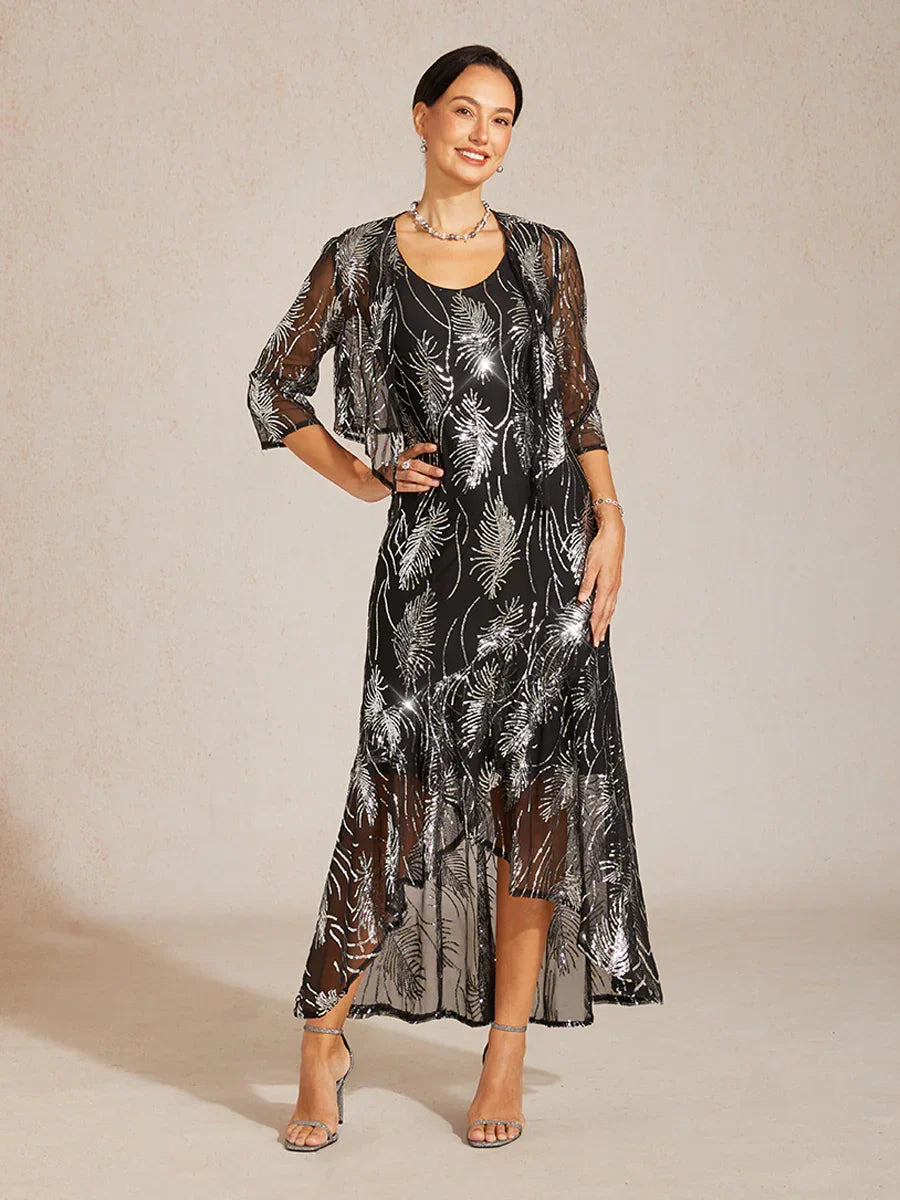 Sleeveless A-Line Maxi Dress with Mesh Sequin