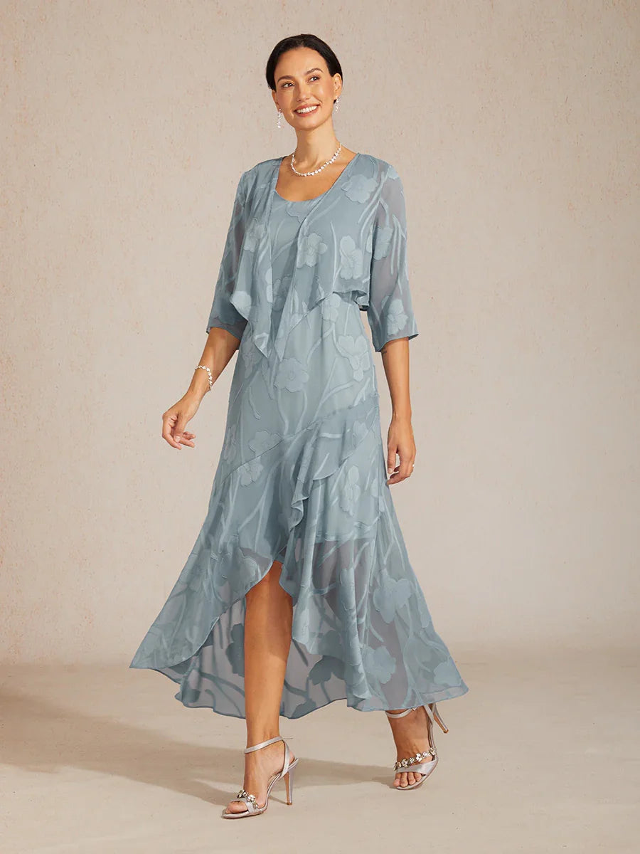 Floral Chiffon Sleeveless Evening Gown with Asymmetrical Hem