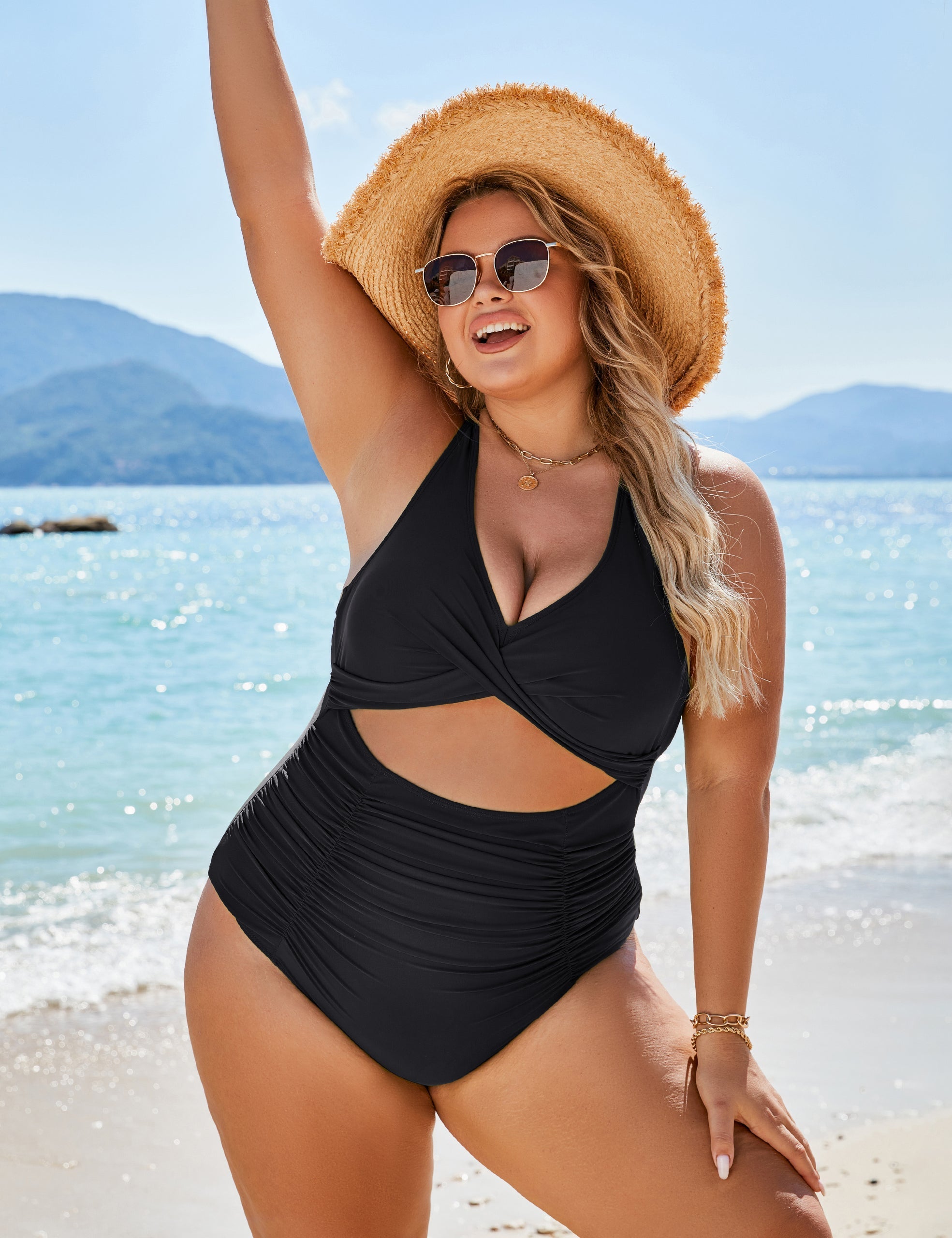 Maclair & Co. - Womens One Piece Swimsuits Push Up Tummy Control Bathing Suits V Neck Cutout Modest Swimwear