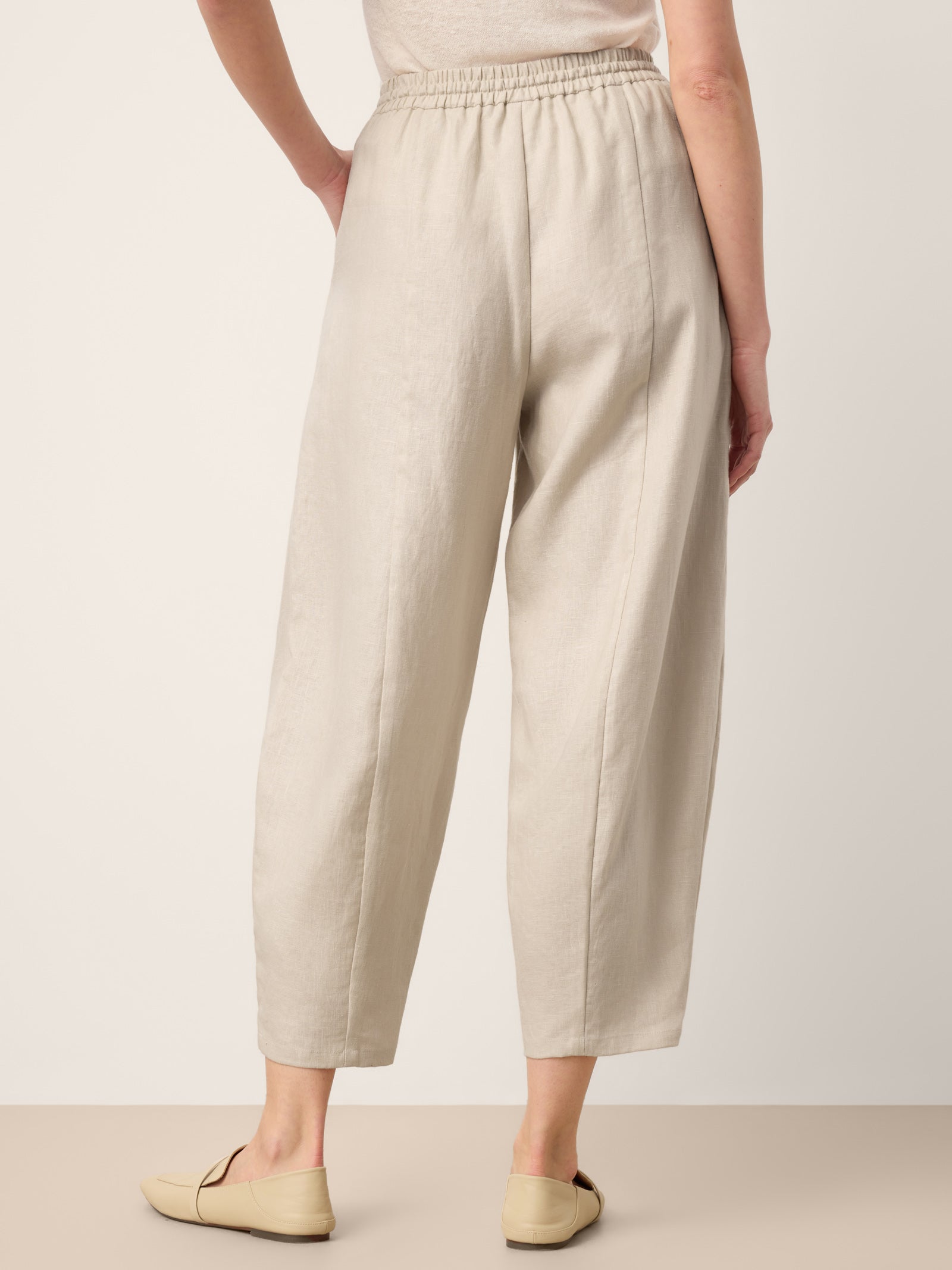 100% Linen Drawstring Waist Tapered Cropped Pants LANEY