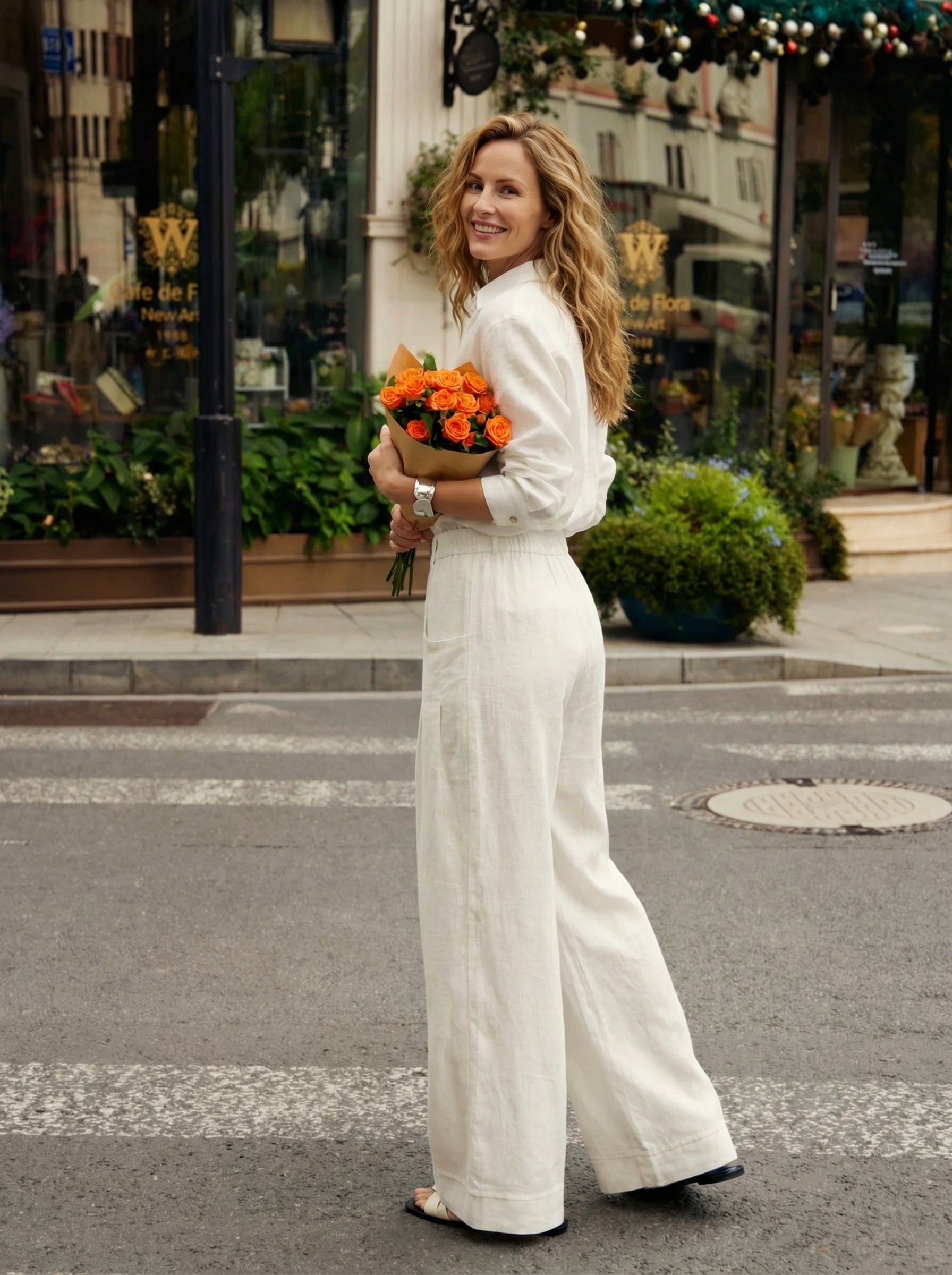 100% Linen Sculpted Pleat Elasticated Back Relaxed Pants VERIDIANA