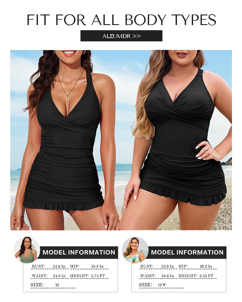 Maclair & Co. - Deep V Cross-Back Ruched One-Piece Swimsuit