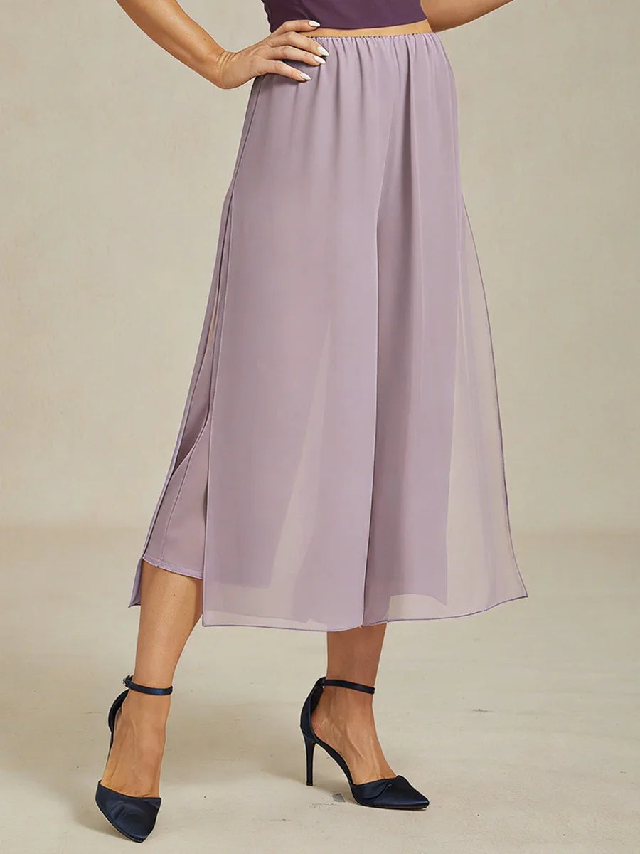 Gecropte Rechte Broek Met Chiffon Split-Overlaag