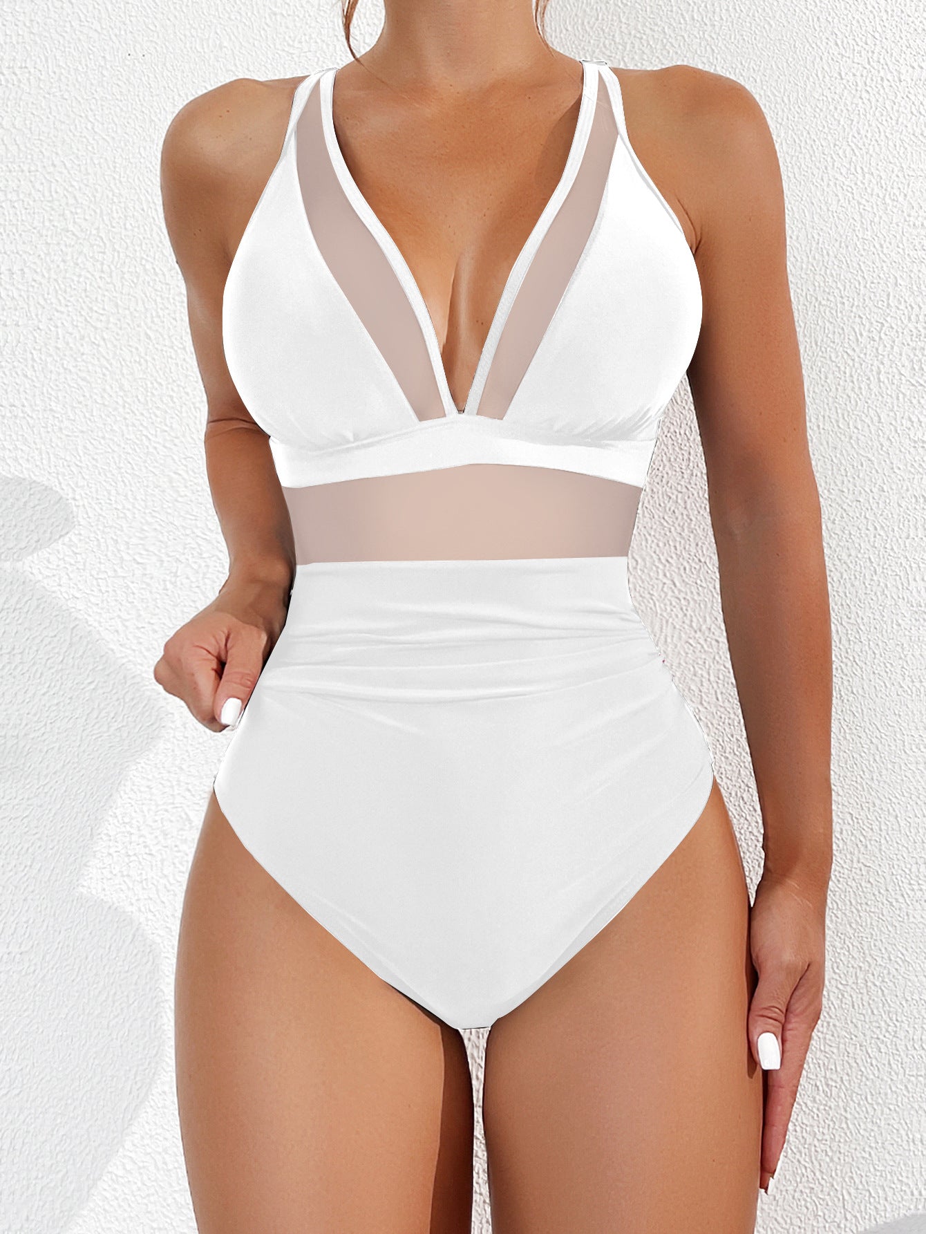Maclair & Co. - Women Plus Size One Piece Swimsuit V Neck Mesh Sheer Tummy Control Bathing Suit