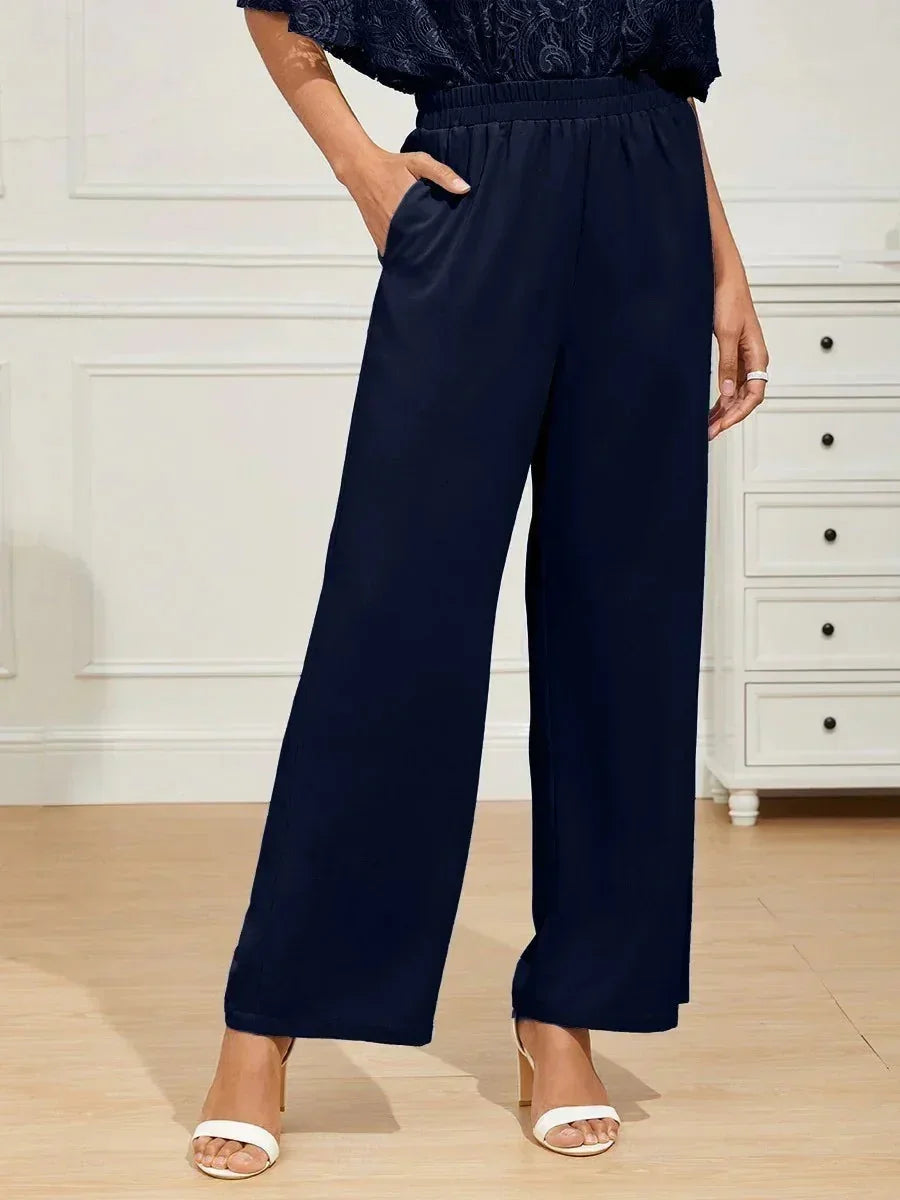 Mid-rise elastische taille wijde broek met zakken
