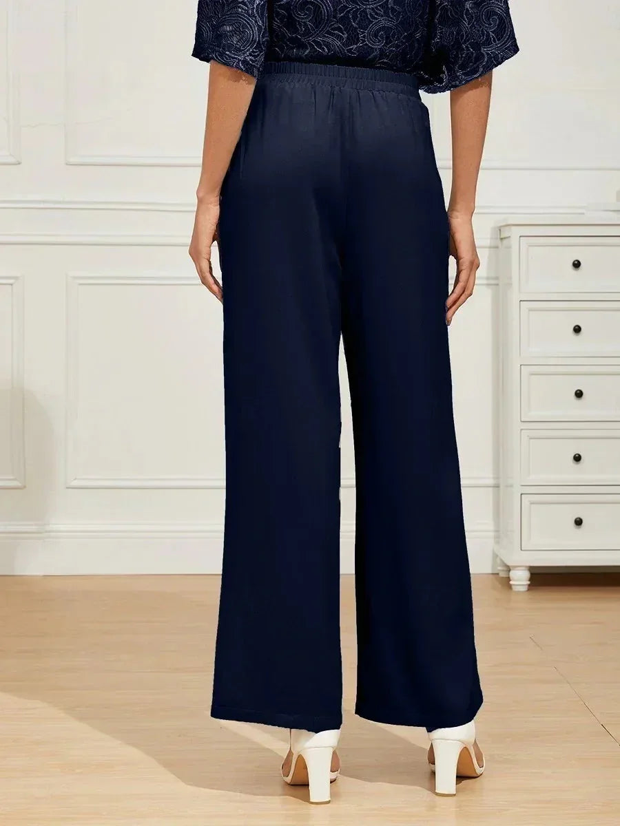 Mid-Rise Broek met Elastische Taille, Wijde Pijpen en Zakken