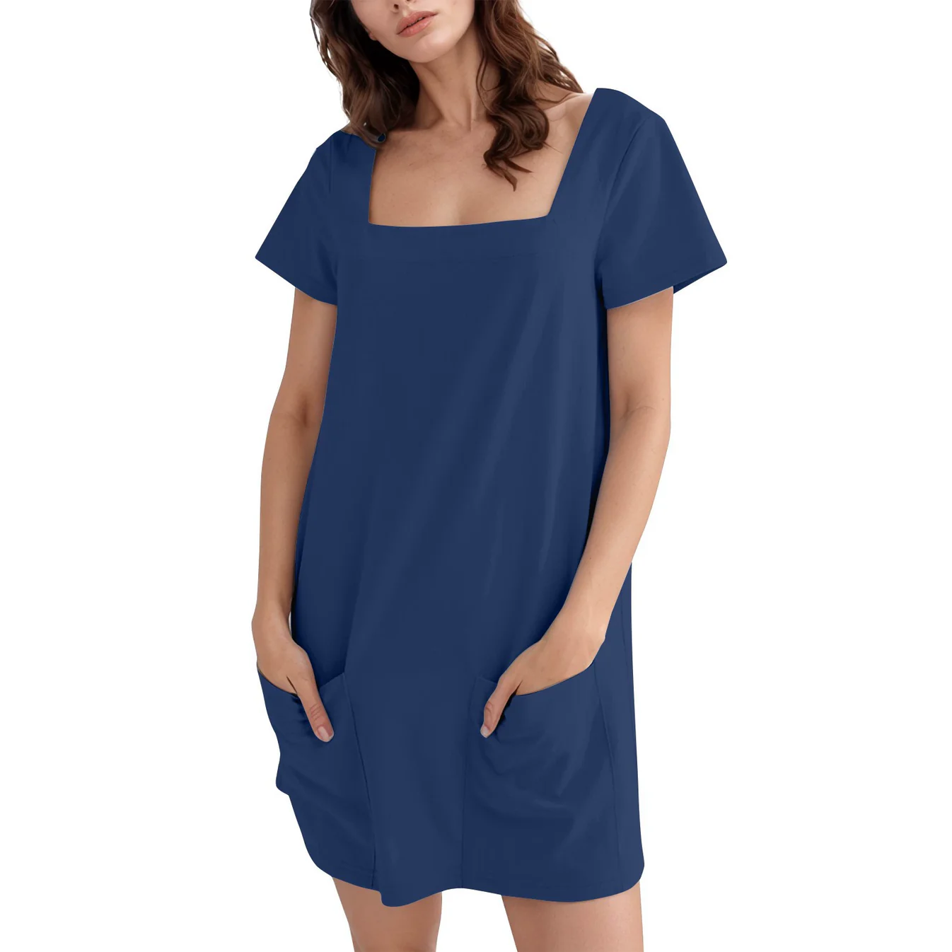 MAEVE™ - Women’s Casual Square Neck Short Sleeve Dress with Pockets – Everyday Summer Dress