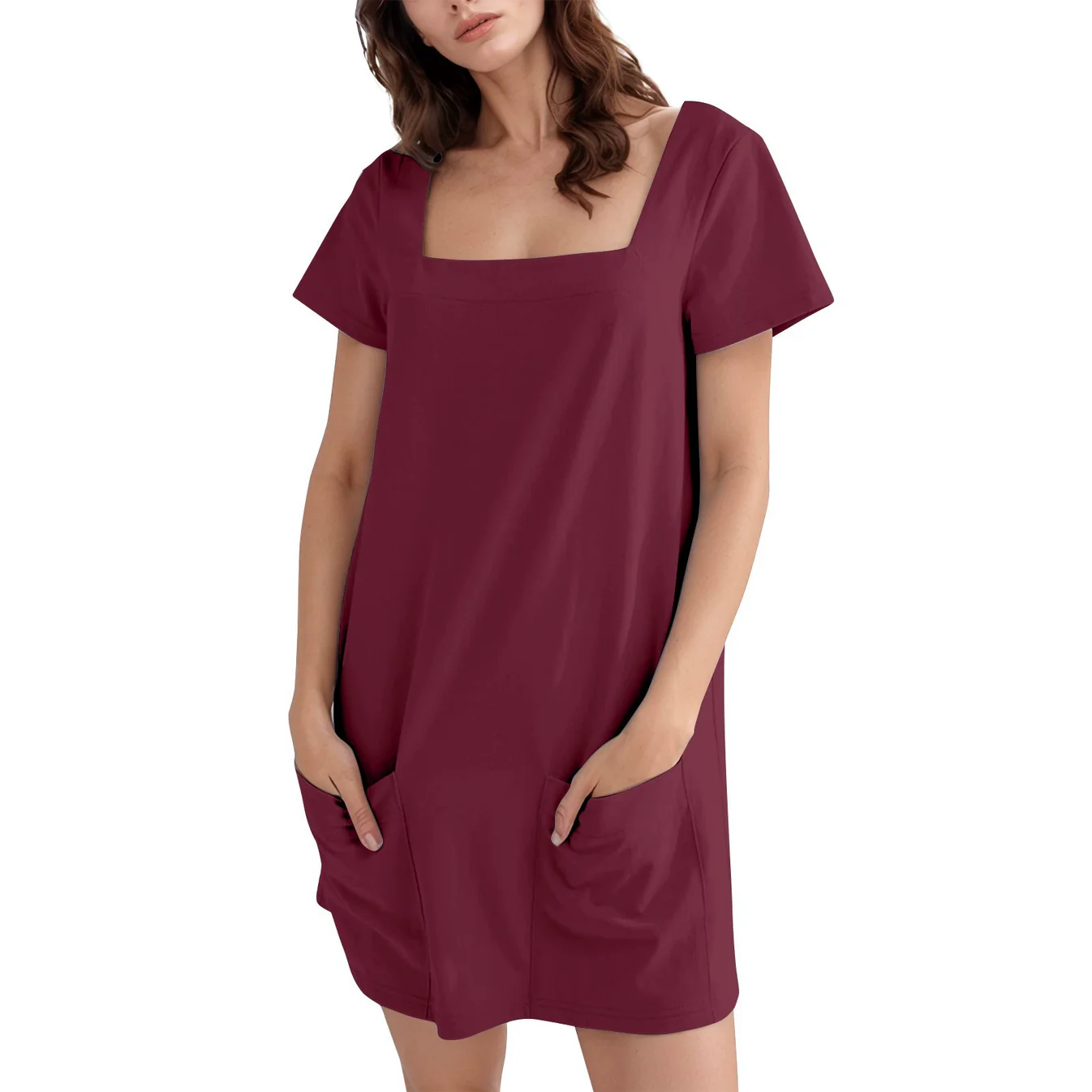 MAEVE™ - Women’s Casual Square Neck Short Sleeve Dress with Pockets – Everyday Summer Dress