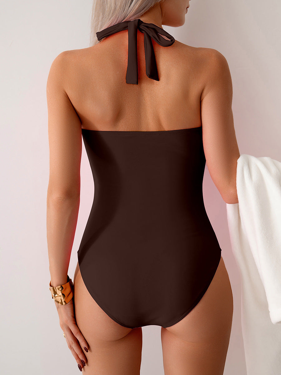 Maclair & Co. - Women's One Piece Swimsuit V Neck Halter Swimwear Twist Front Ruched Tummy Control Bathing Suit