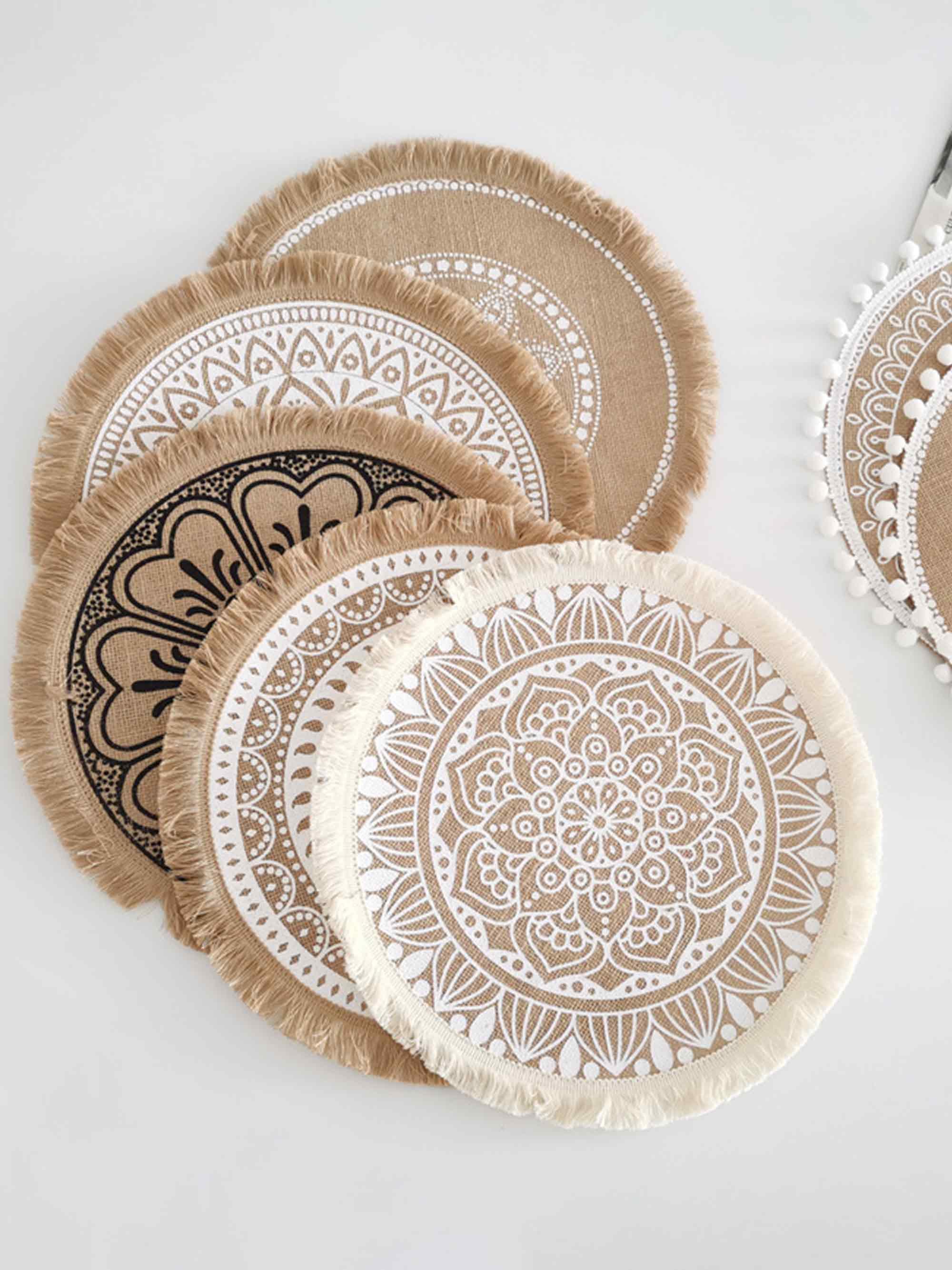 Nordic Woven Jute Placemat Round Fringe Decorative Heat-Resistant Mat