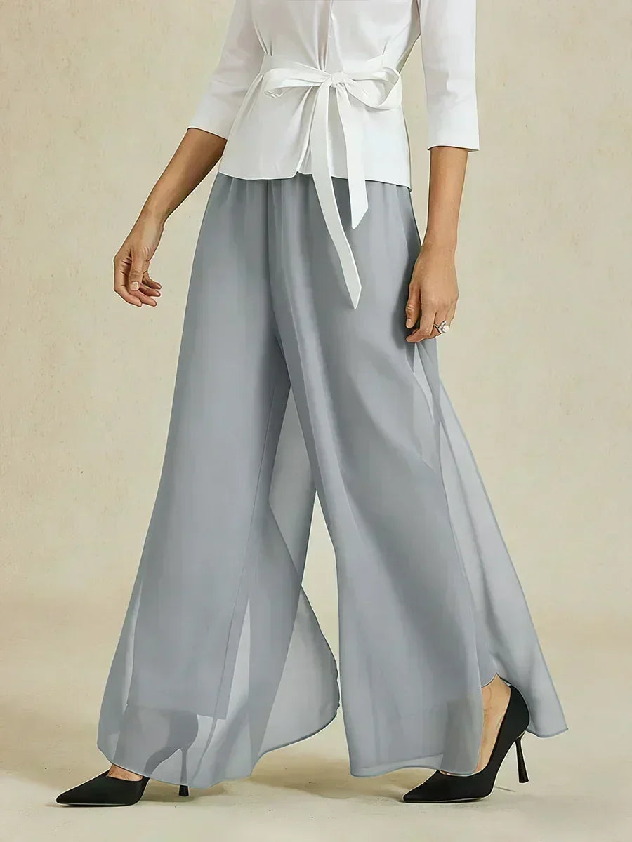 Broek Met Rechte Pijpen En Chiffon Split-Overlay