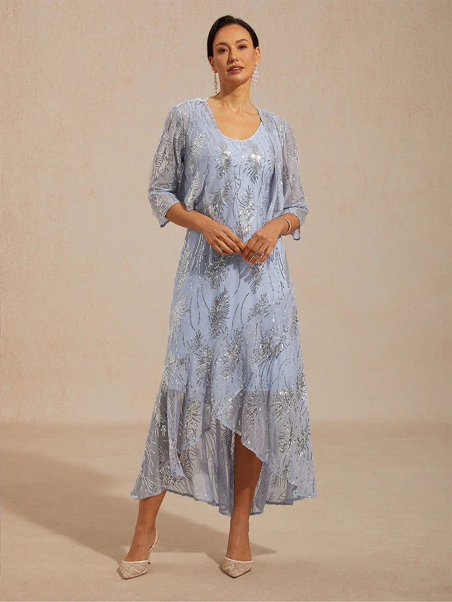 Sleeveless A-Line Maxi Dress with Mesh Sequin