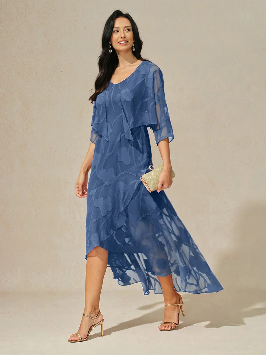 Mouwloze Chiffon Avondjurk Met Bloemenprint En Asymmetrische Zoom