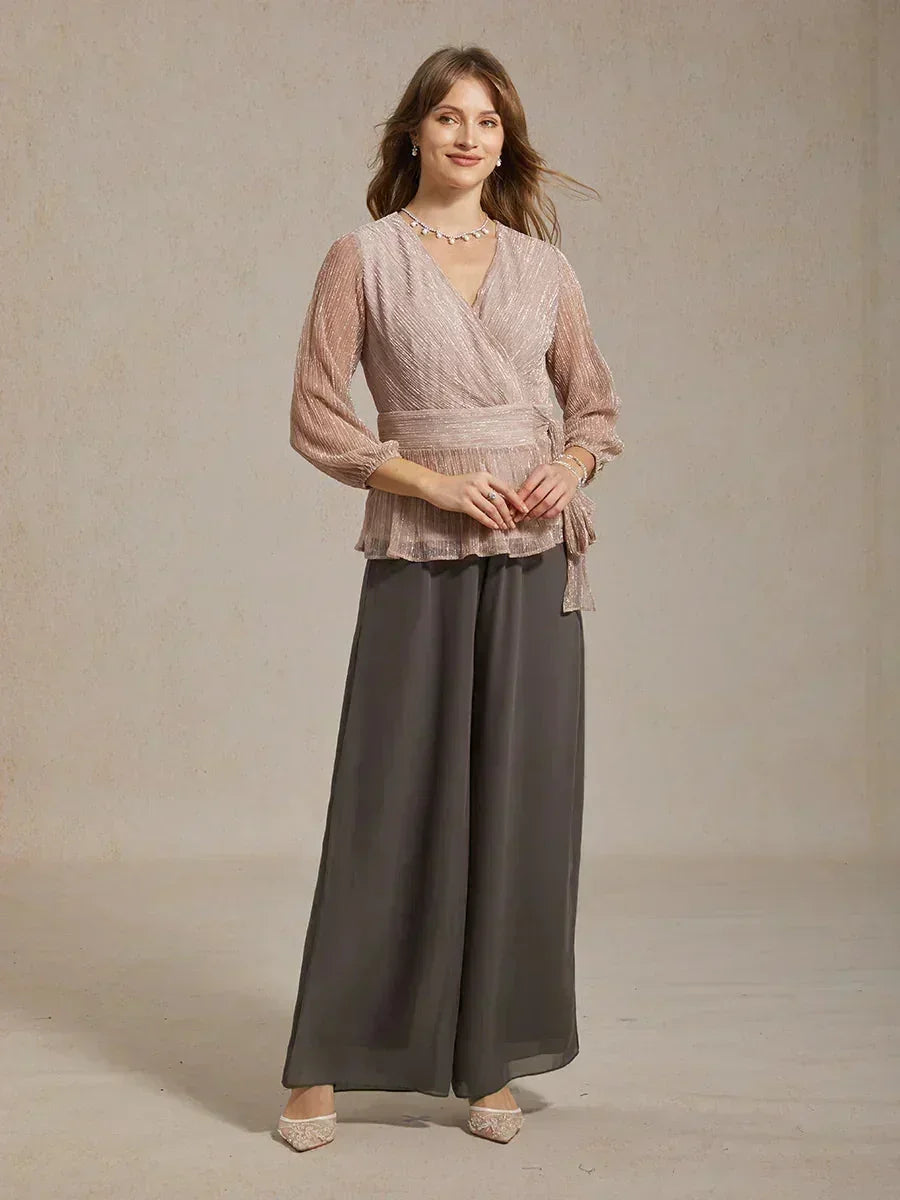 Broek Met Rechte Pijpen En Chiffon Split-Overlay