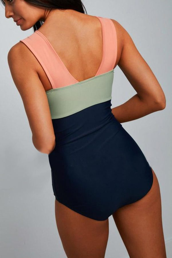 Maclair & Co. - Square Neck Pink Strap Color block One Piece Paradise