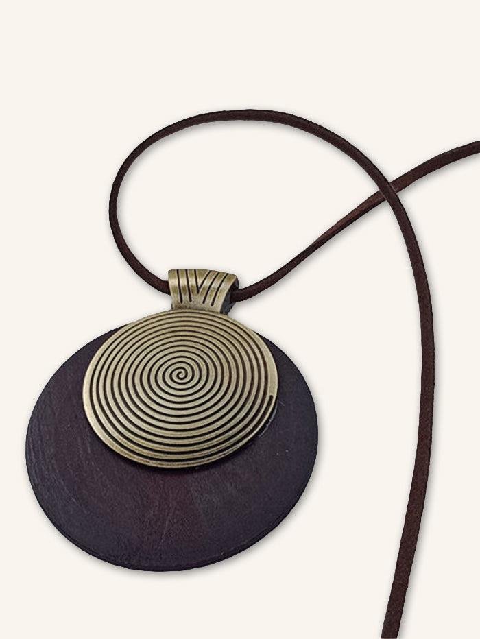 Vintage Wooden Rings Long Necklace