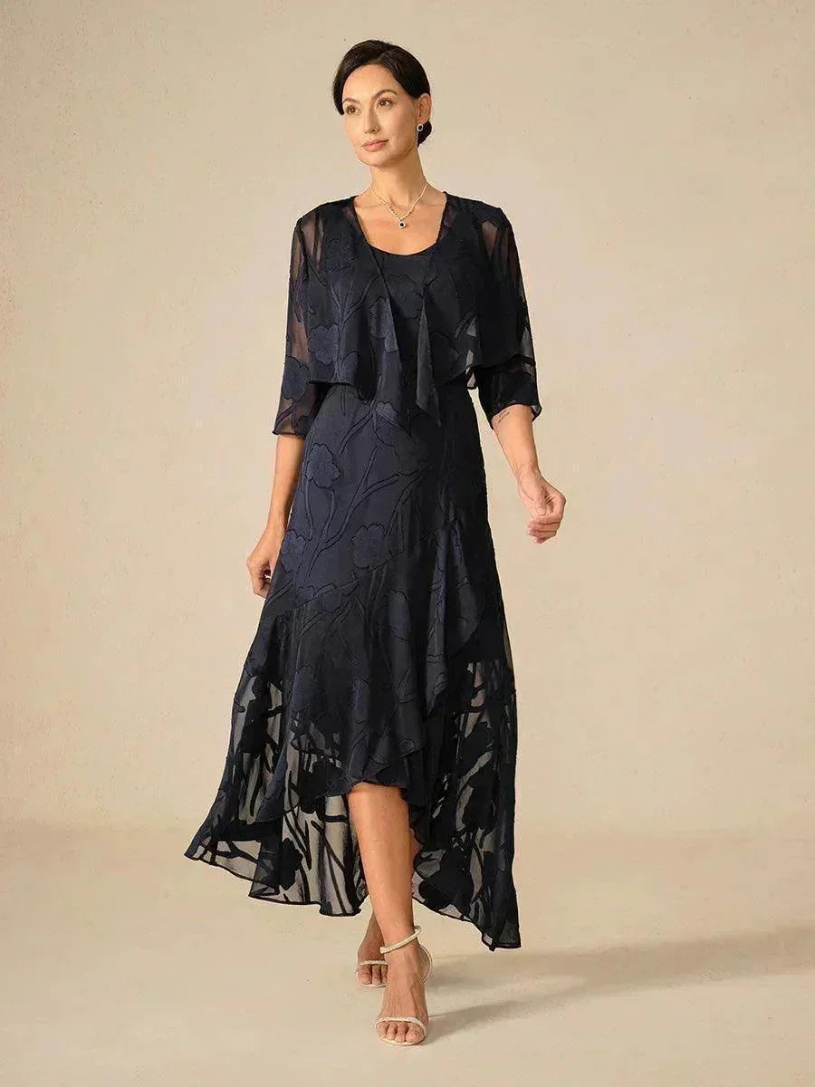 Bloemenchiffon Mouwloze Avondjurk met Asymmetrische Zoom