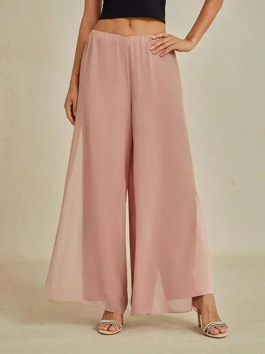 Broek Met Rechte Pijpen En Chiffon Split-Overlay