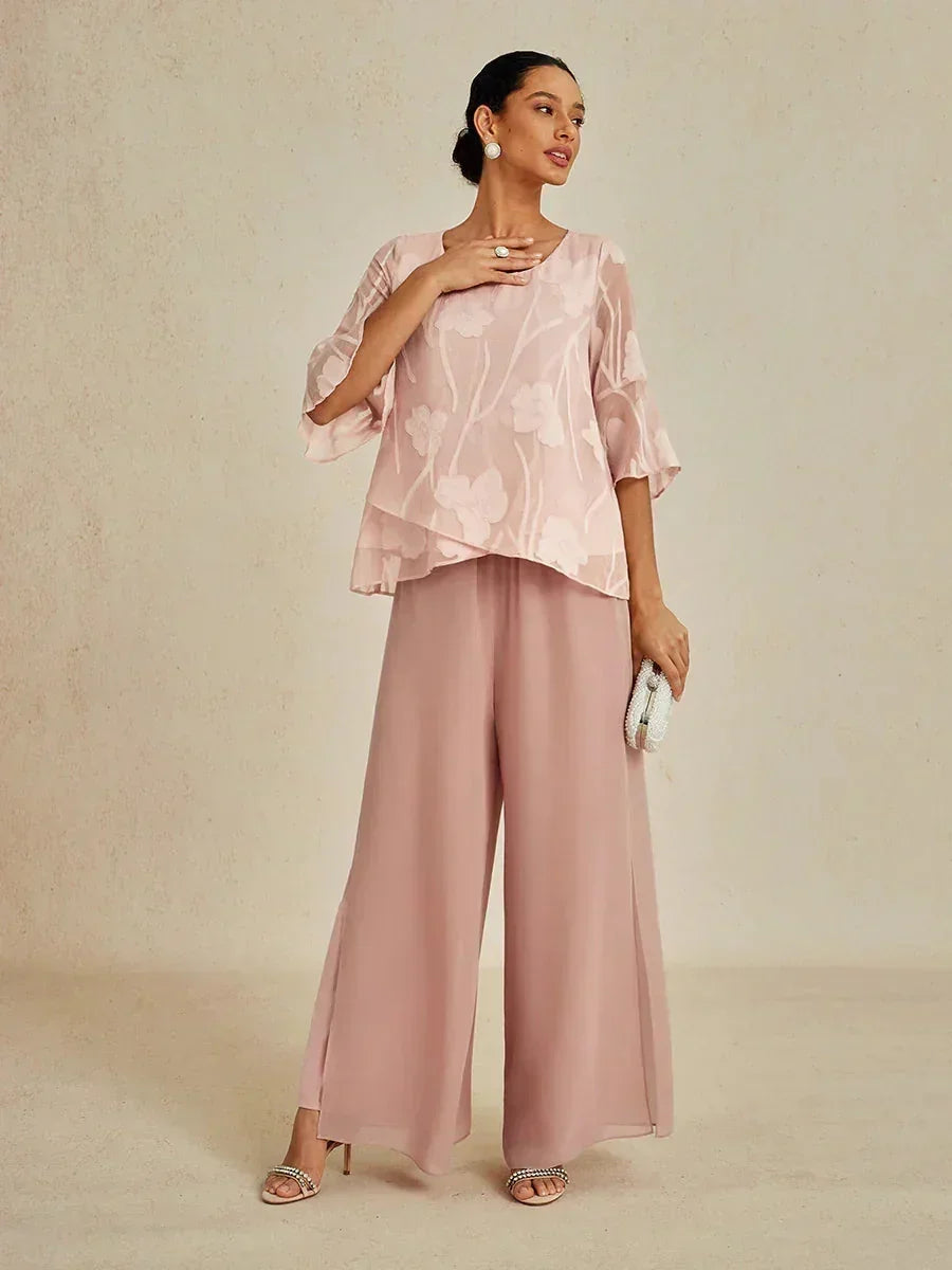 Rechte broek met chiffon split been overlay