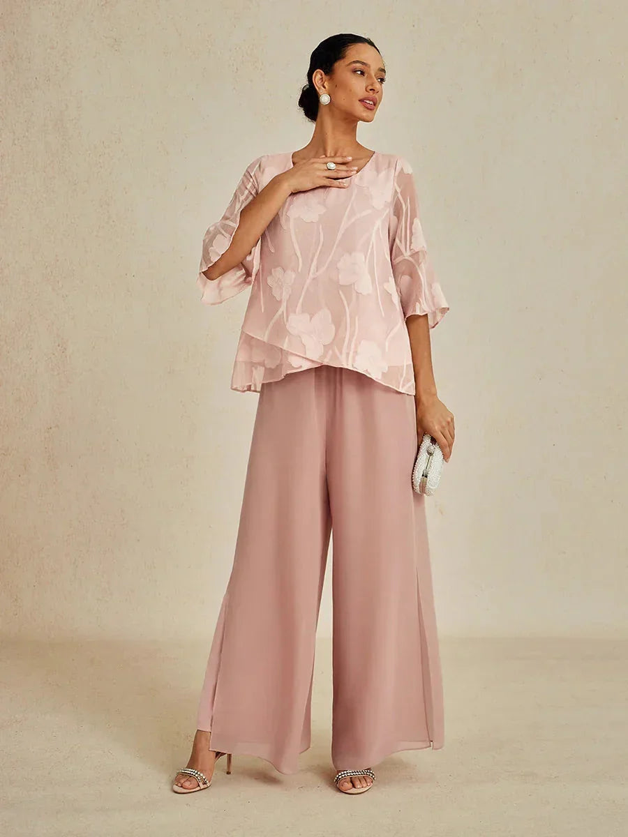 Rechte broek met chiffon split been overlay