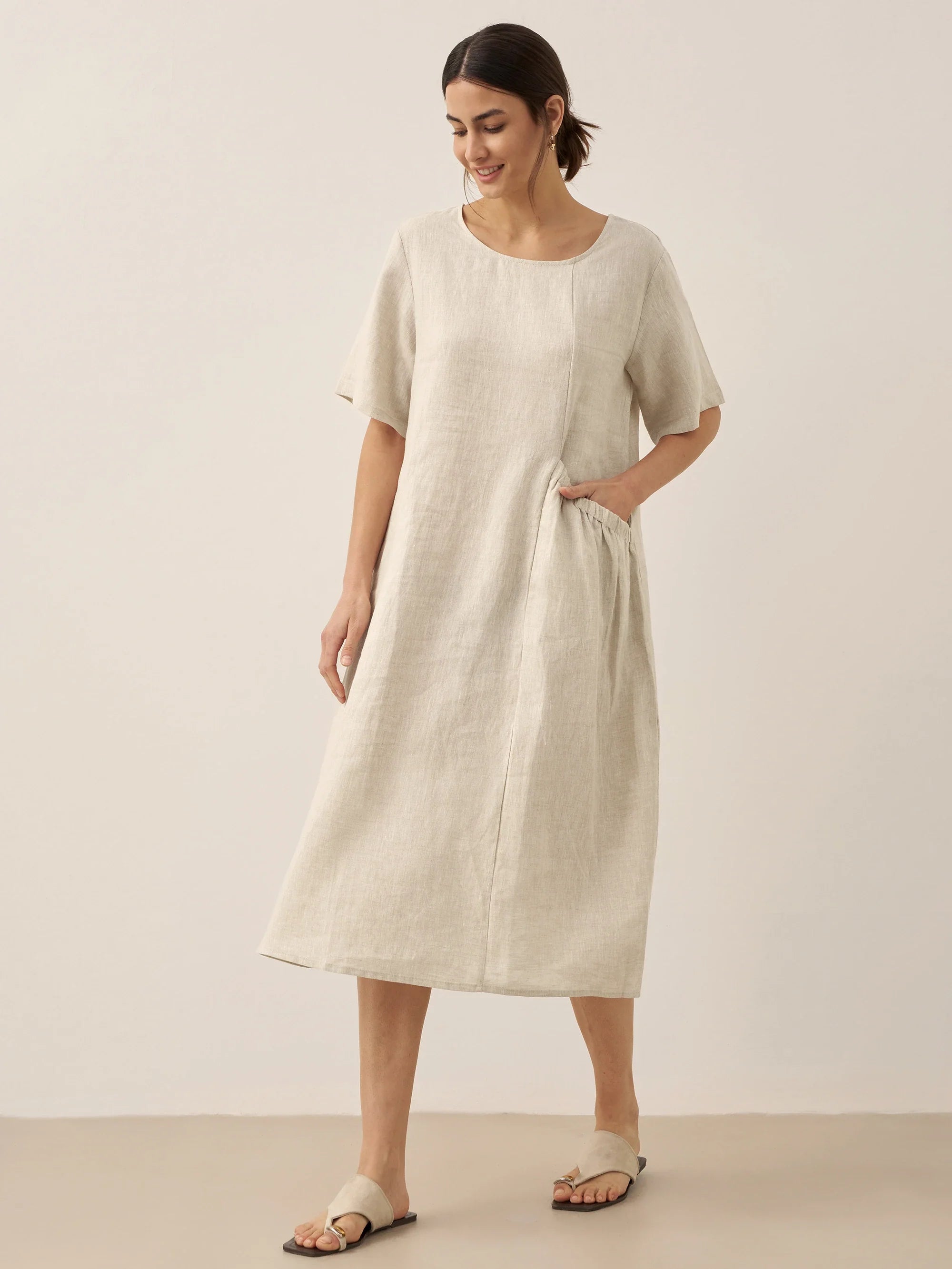 100% Linen Pocket Caftan Midi-Dress ESME