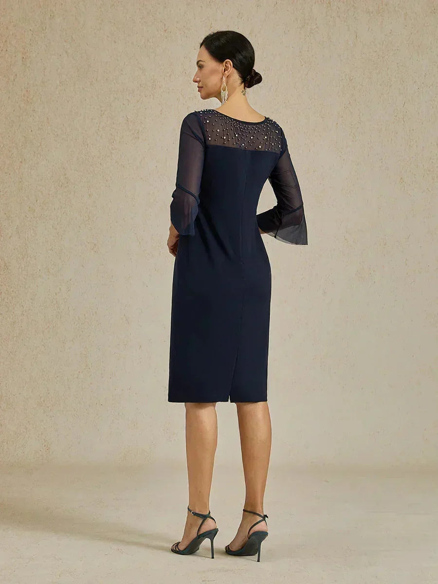 Elegante Kokerjurk voor Cocktails met Versierde Illusie-Mesh Halslijn