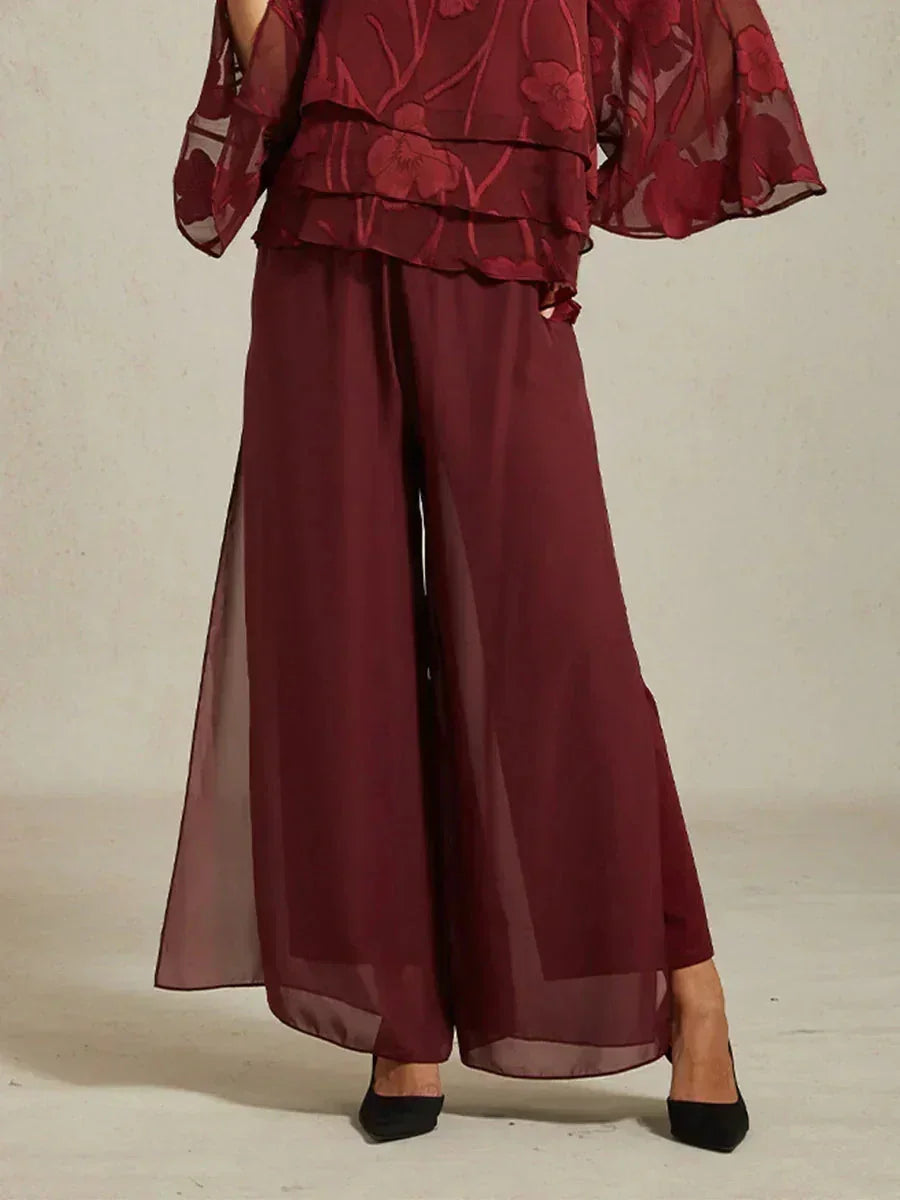 Broek Met Rechte Pijpen en Chiffon-Overslag Met Split