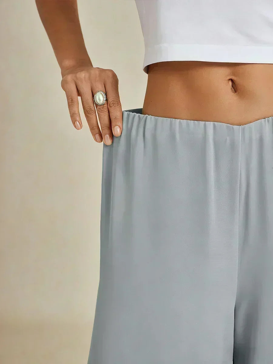 Broek Met Rechte Pijpen En Chiffon Split-Overlay