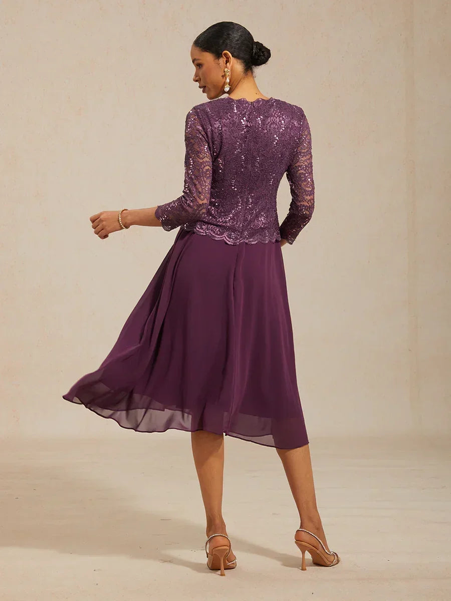 Elegante kanten en chiffon theelange jurk