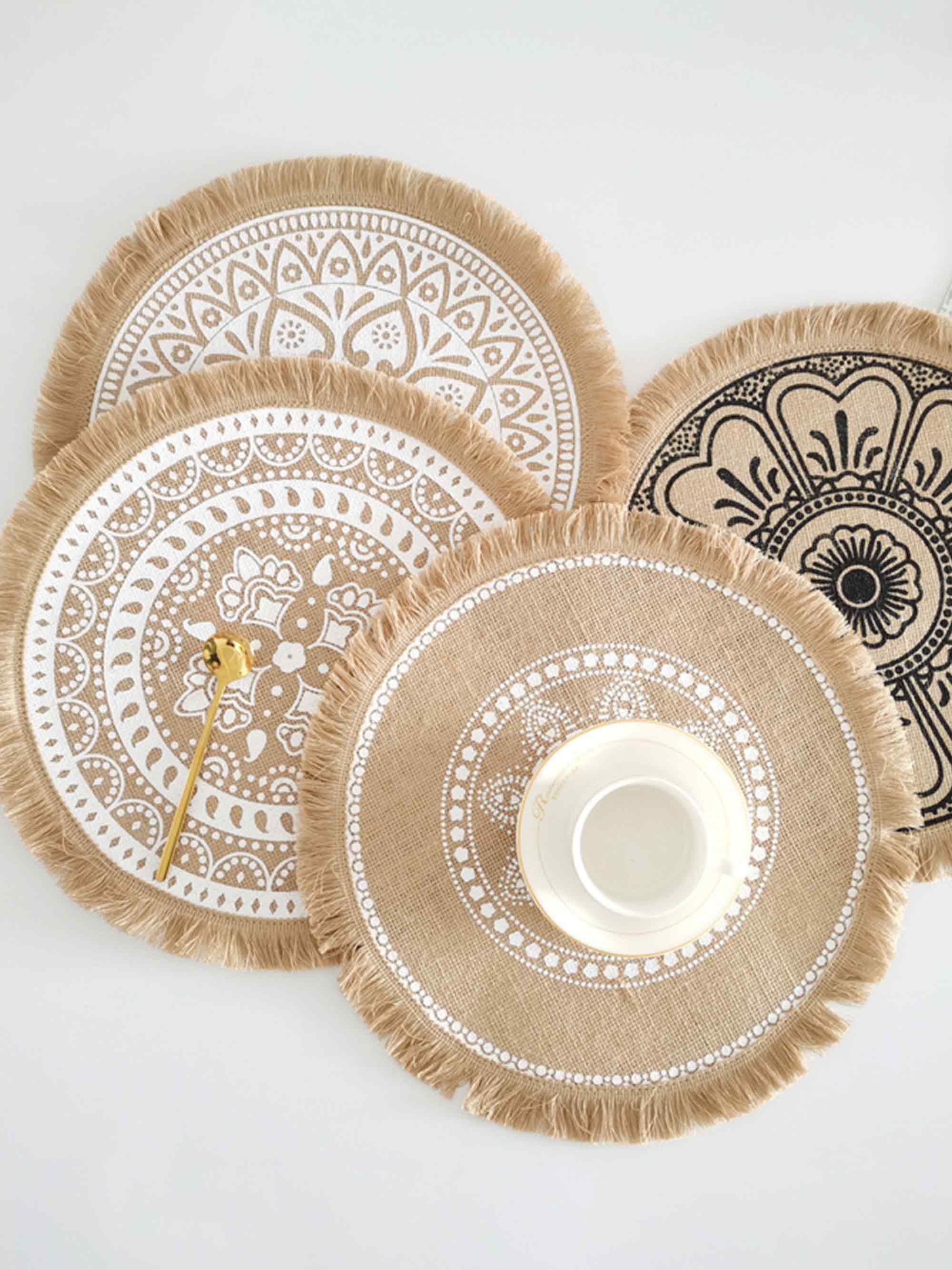 Nordic Woven Jute Placemat Round Fringe Decorative Heat-Resistant Mat