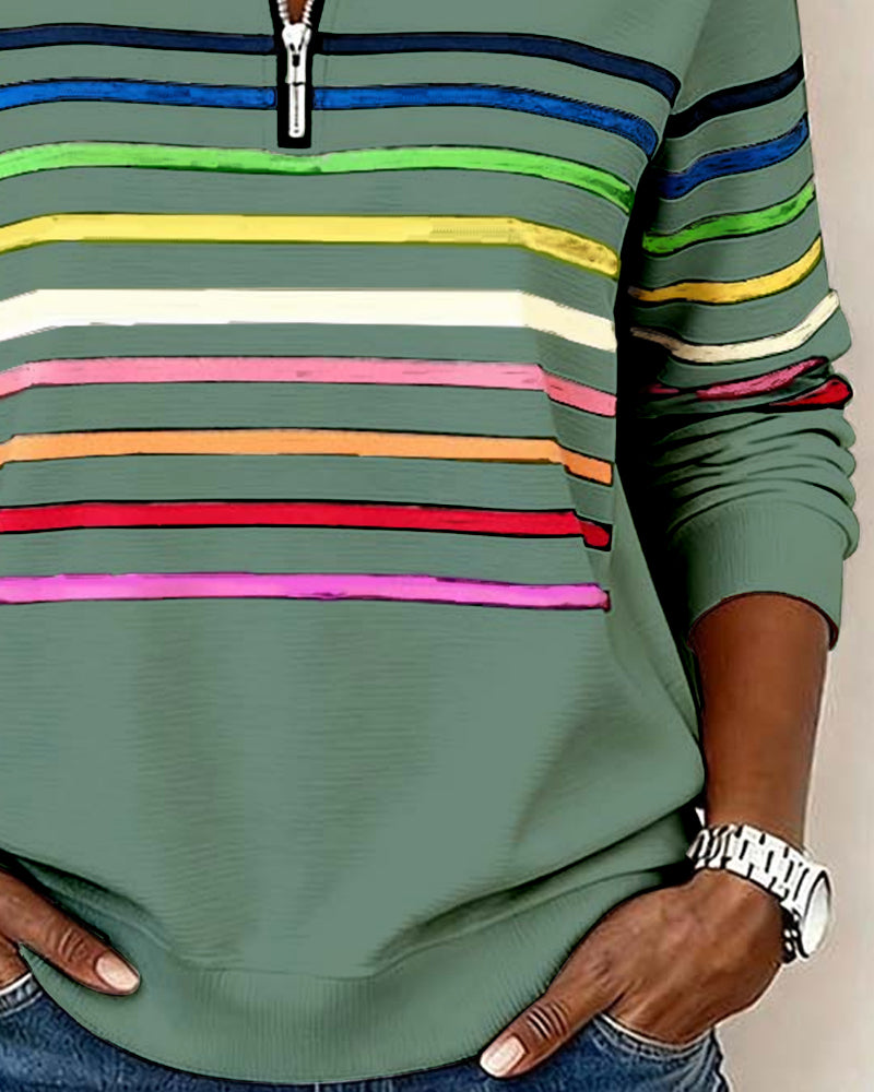 Sienna - Striped Half-Zip Sweatshirt