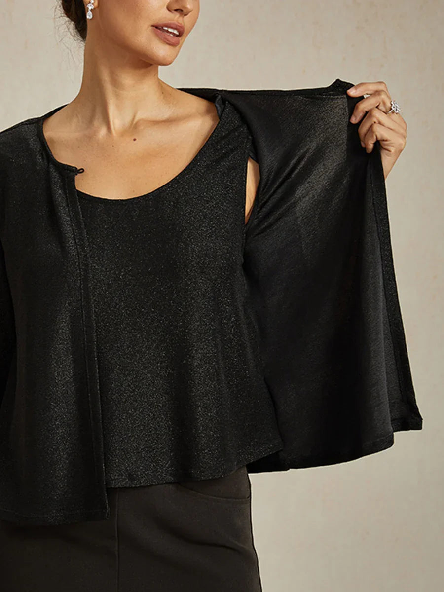 Blouse van Metallic Gebreide Stof met Kraaltjes en 3/4-mouwen