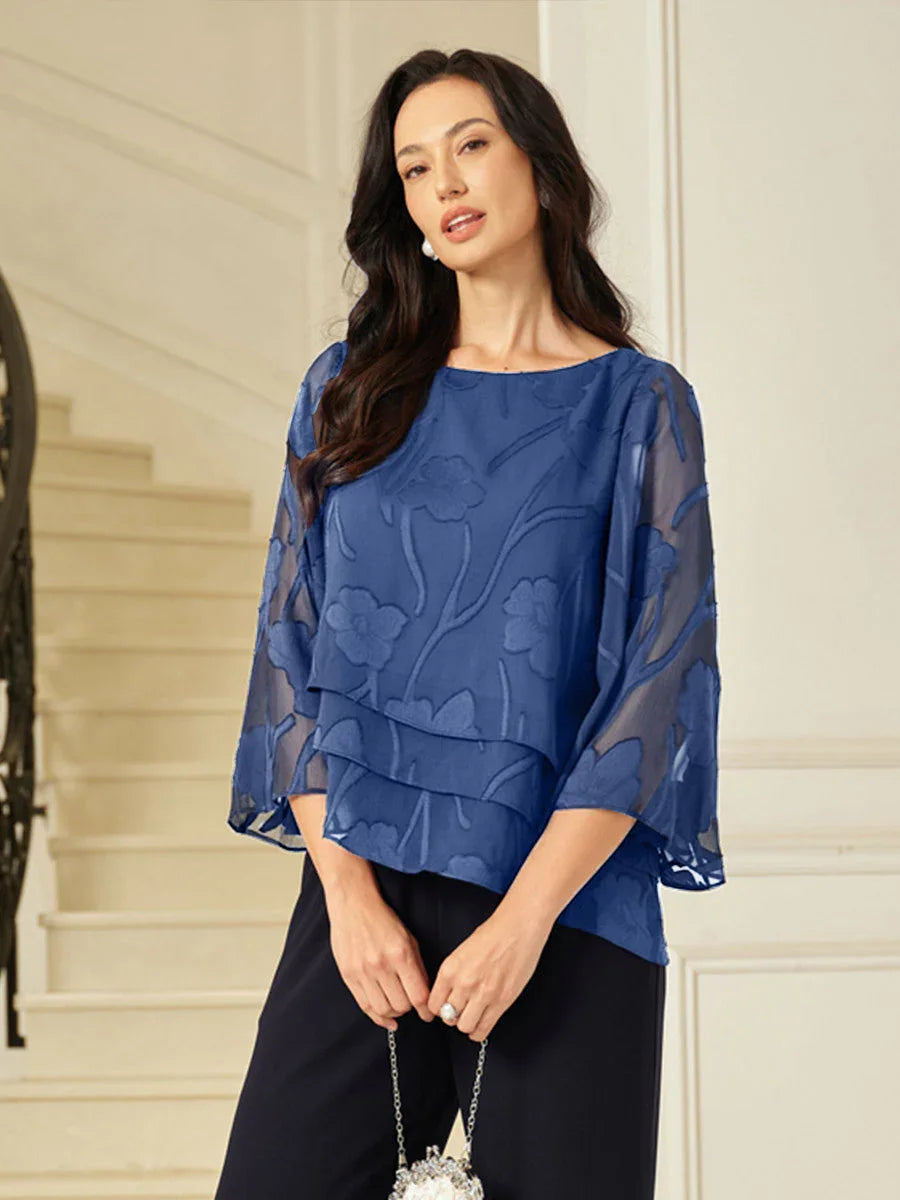 Gelaagde Chiffonblouse met Bloemen
