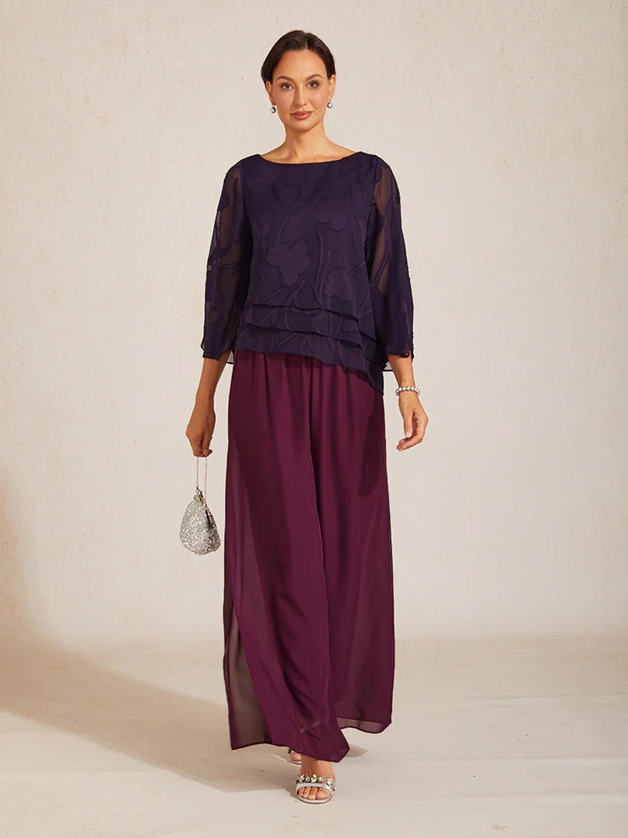 Broek Met Rechte Pijpen en Chiffon-Overslag Met Split