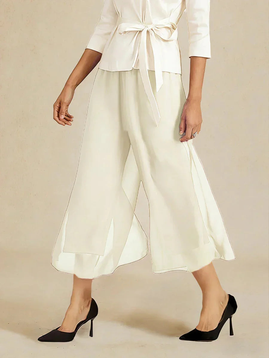 Gecropte Rechte Broek Met Chiffon Split-Overlaag