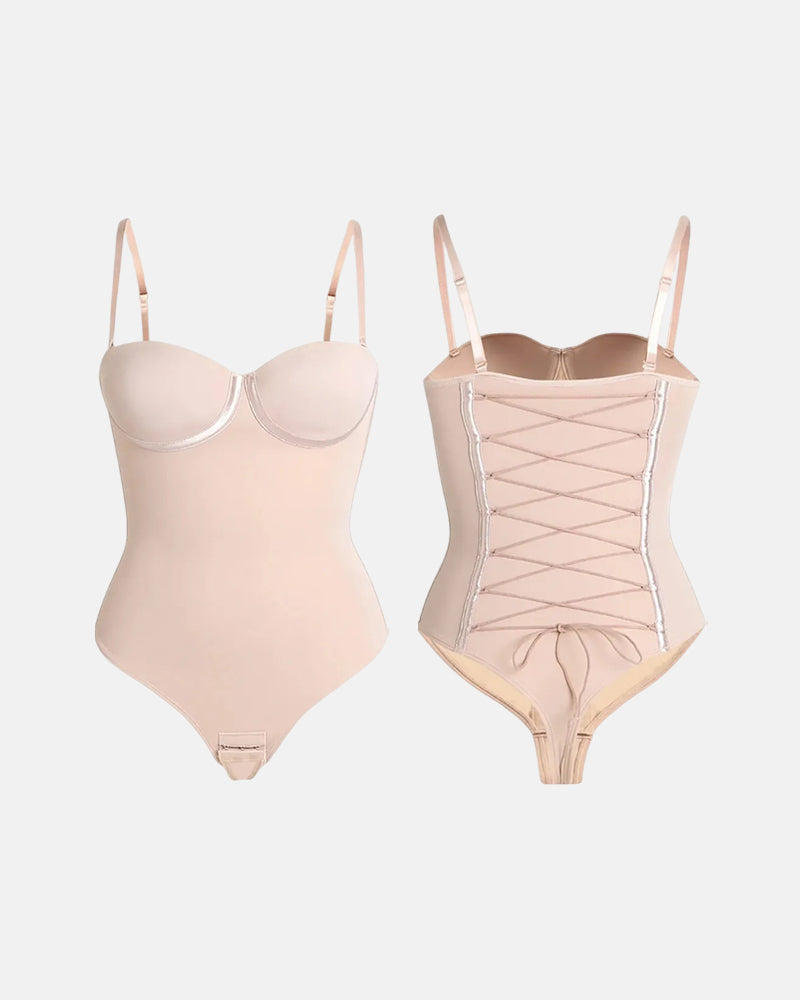 Sexy Back Lace-up Thong Seamless Corset Bodysuit