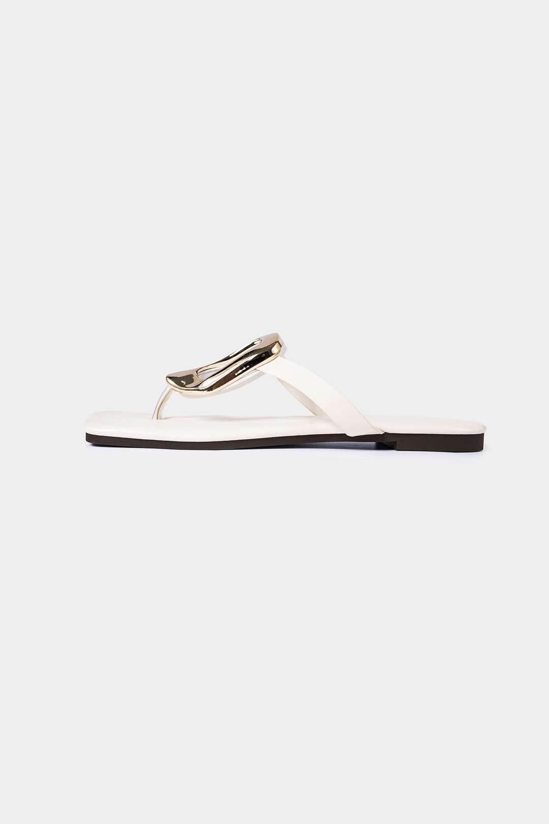 Metallic Decor Open Toe Flats